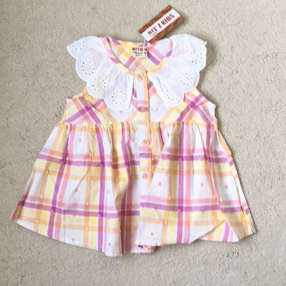 Girls Bit’z Kids Plaid Lace Blouse NWT 3-4 - Picture 1 of 4
